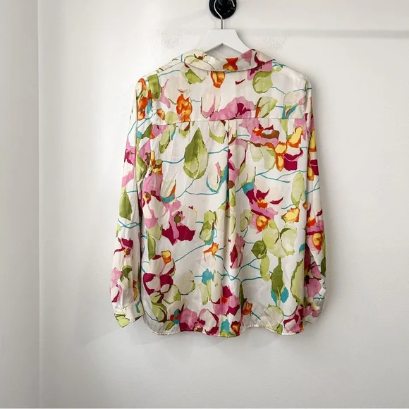 Zara Ivory Ecru Pink Floral Satin Blouse | Large - Picture 10 of 11